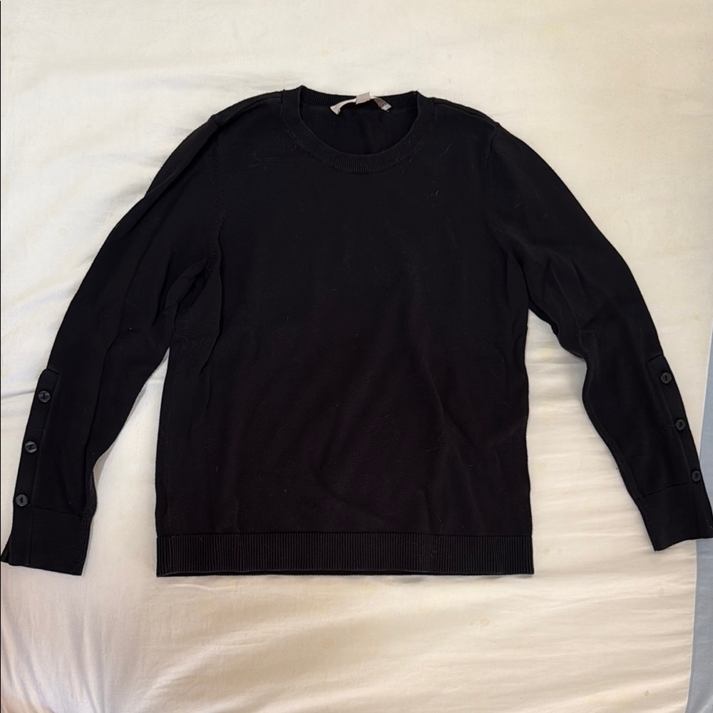 LOFT Black Button Sleeve Sweater